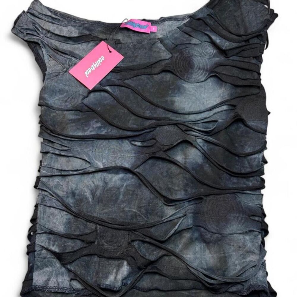Edikted Shredded Asymmetric Y2K Grunge Alt Goth Top Size M